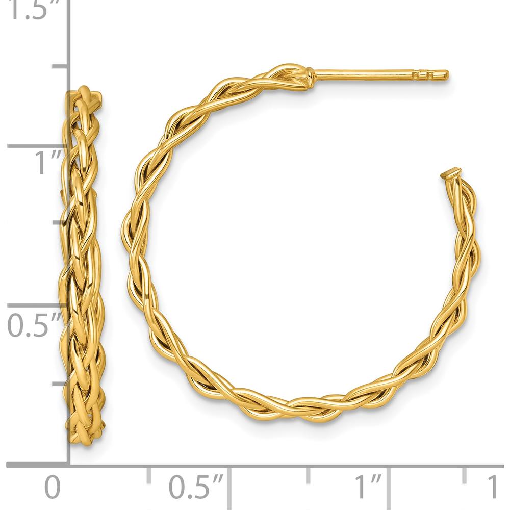 14K Yellow Gold Polished Woven Braid C-Hoop Earrings - 29mm by 0