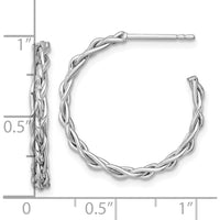 14K Yellow Gold Polished Woven Braid C-Hoop Earrings with Rhodium Plating - 23.5mm Length by 0