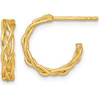 14K Yellow Gold Polished Woven Braid C-Hoop Post Earrings - 15mm by 0