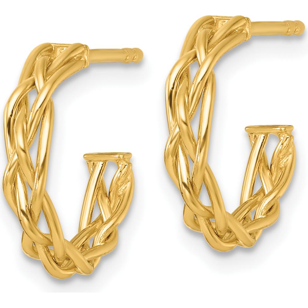 14K Yellow Gold Polished Woven Braid C-Hoop Post Earrings - 15mm by 0