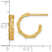 14K Yellow Gold Polished Woven Braid C-Hoop Post Earrings - 15mm by 0