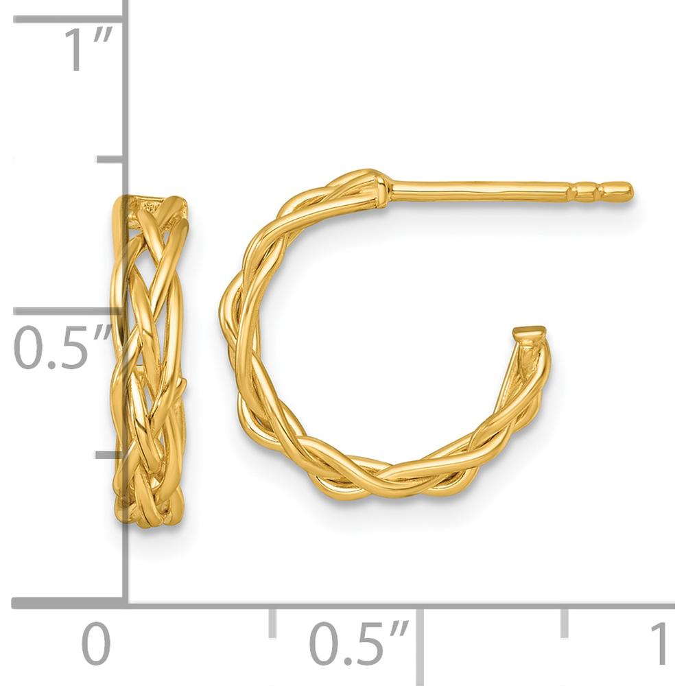 14K Yellow Gold Polished Woven Braid C-Hoop Post Earrings - 15mm by 0