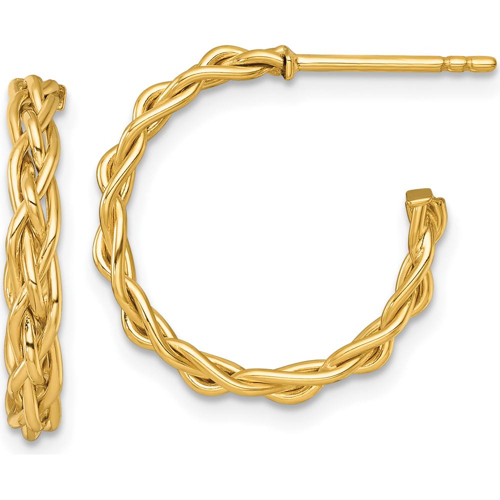 14K Yellow Gold Polished Woven Braided C-Hoop Earrings - 19mm by 0