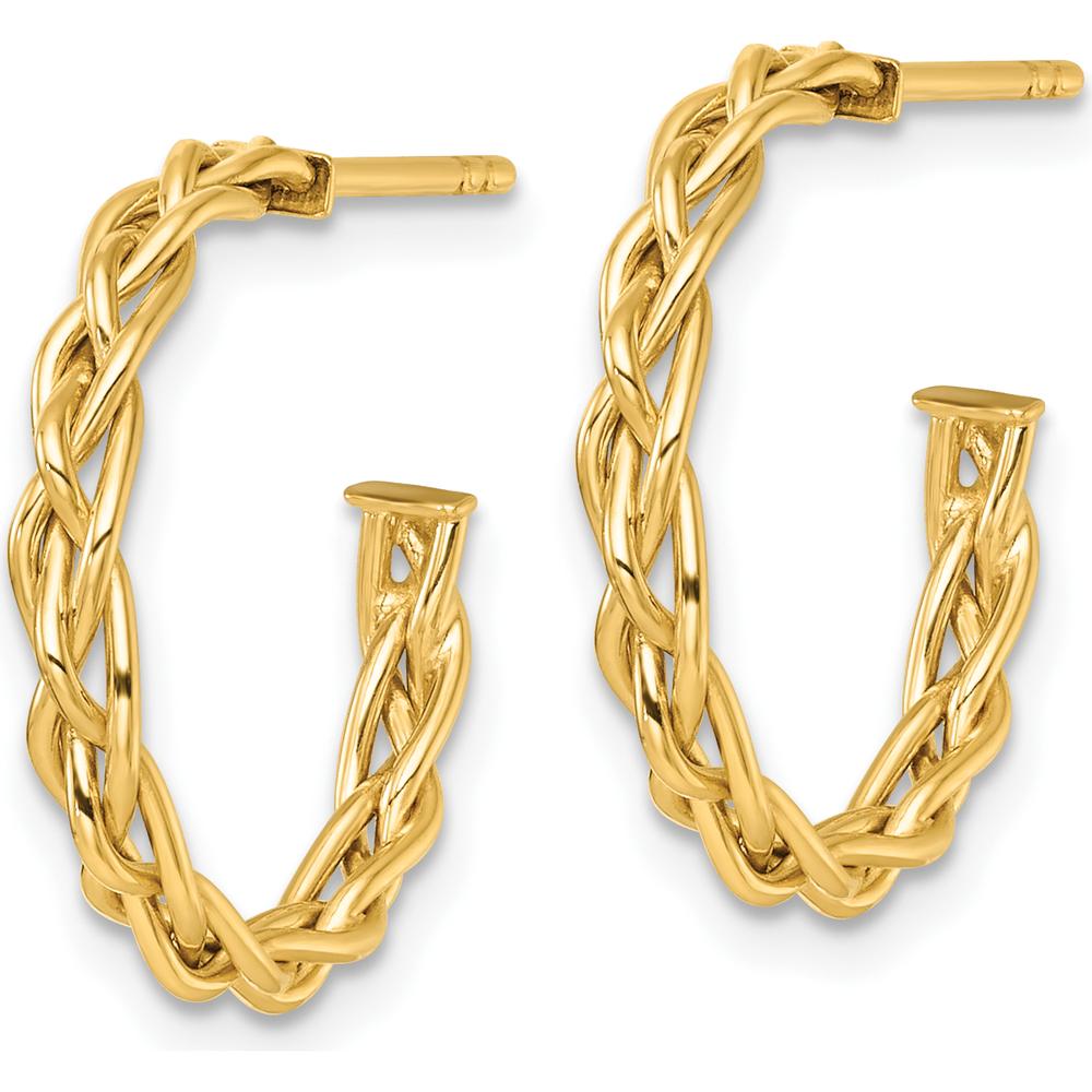 14K Yellow Gold Polished Woven Braided C-Hoop Earrings - 19mm by 0