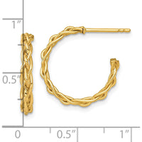 14K Yellow Gold Polished Woven Braided C-Hoop Earrings - 19mm by 0
