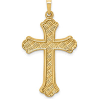 14K Yellow Gold Polished Woven Fleur de Lis Cross Pendant - 39.3mm Length by Oro Pregiato