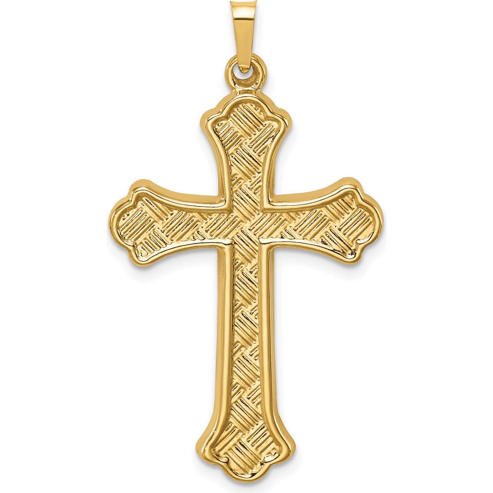 14K Yellow Gold Polished Woven Fleur de Lis Cross Pendant - 39.3mm Length by Oro Pregiato