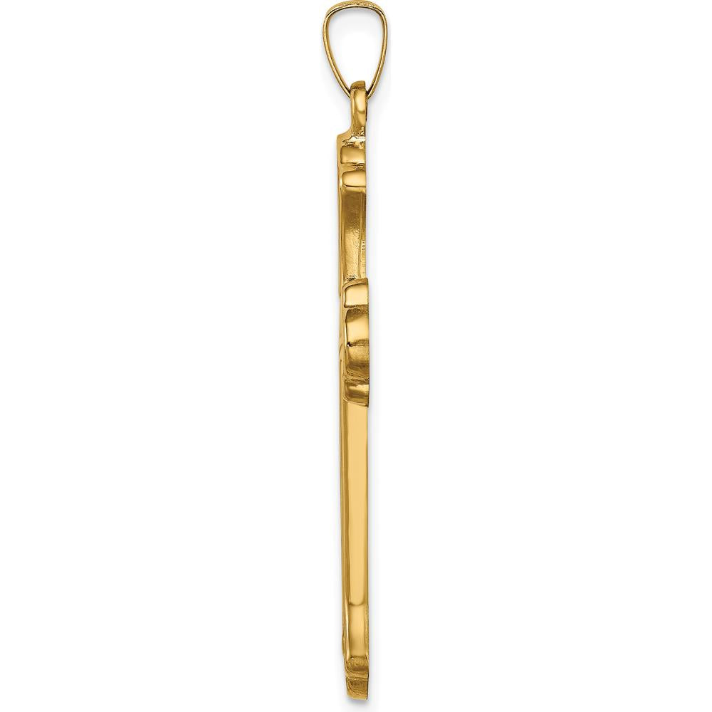 14K Yellow Gold Polished Woven Fleur de Lis Cross Pendant - 39.3mm Length by Oro Pregiato