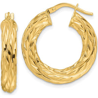 14K Yellow Gold Polished Woven Texture 4.75mm Round Hoop Earrings by 0