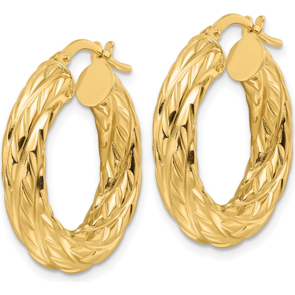 14K Yellow Gold Polished Woven Texture 4.75mm Round Hoop Earrings by 0