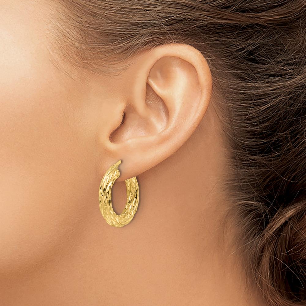 14K Yellow Gold Polished Woven Texture 4.75mm Round Hoop Earrings by 0