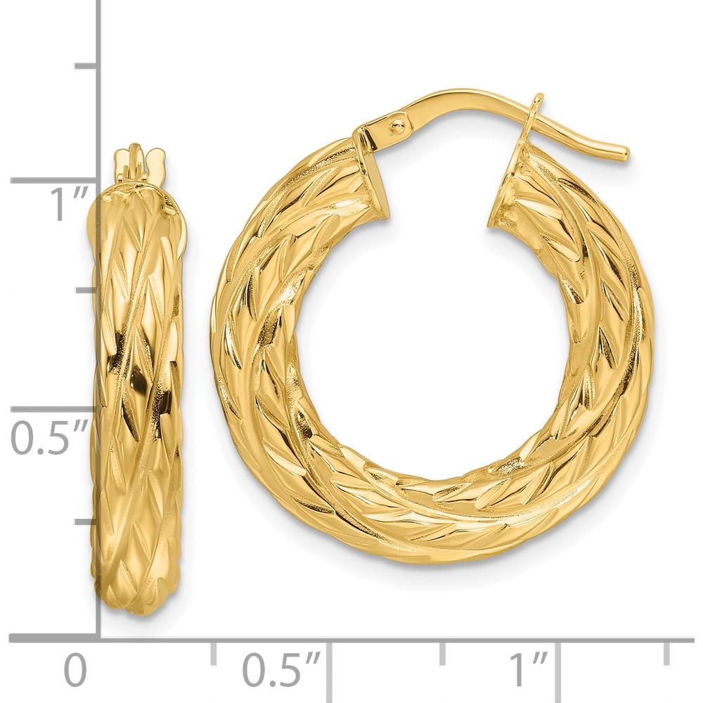 14K Yellow Gold Polished Woven Texture 4.75mm Round Hoop Earrings by 0