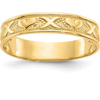 14K Yellow Gold Polished X and Hearts Band Ring with Beaded Texture - 5mm Width by Oro Pregiato