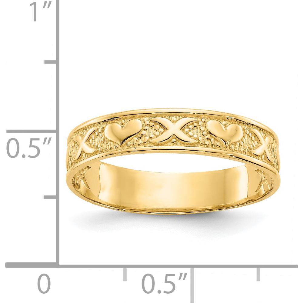 14K Yellow Gold Polished X and Hearts Band Ring with Beaded Texture - 5mm Width by Oro Pregiato
