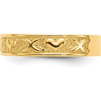14K Yellow Gold Polished X and Hearts Band Ring with Beaded Texture - 5mm Width by Oro Pregiato