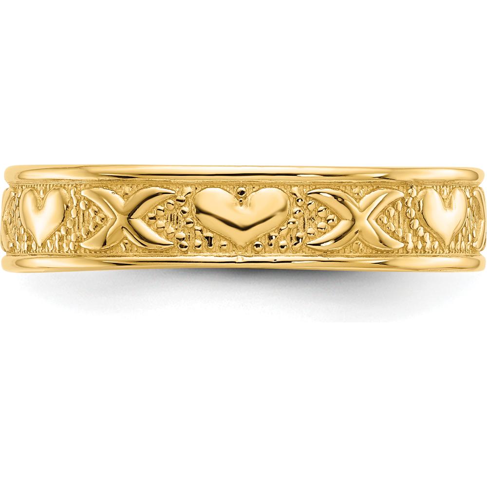 14K Yellow Gold Polished X and Hearts Band Ring with Beaded Texture - 5mm Width by Oro Pregiato