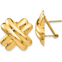 14K Yellow Gold Polished X Button Omega Back Post Earrings by Oro Pregiato