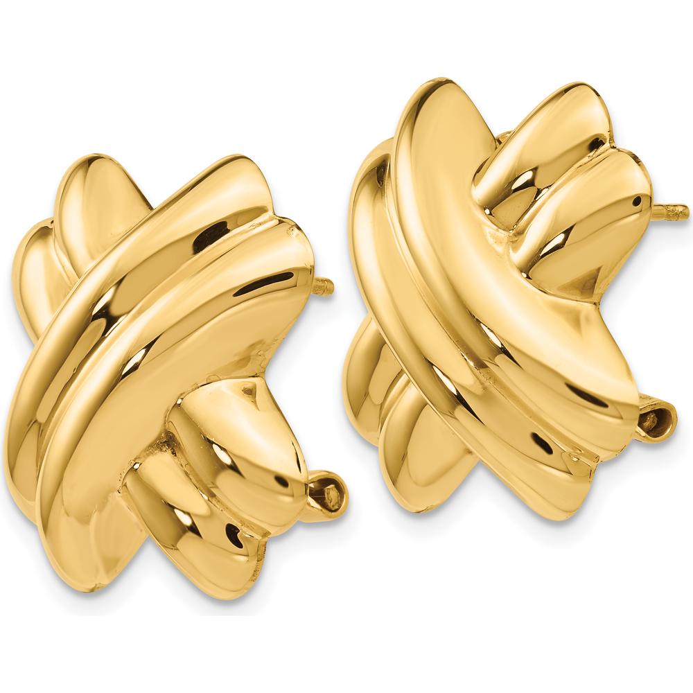 14K Yellow Gold Polished X Button Omega Back Post Earrings by Oro Pregiato