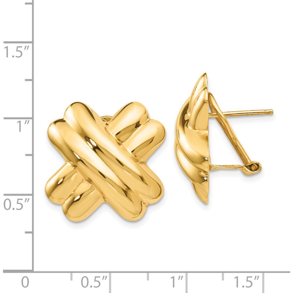 14K Yellow Gold Polished X Button Omega Back Post Earrings by Oro Pregiato