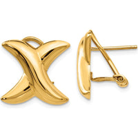 14K Yellow Gold Polished X Omega Back Post Button Earrings by Oro Pregiato
