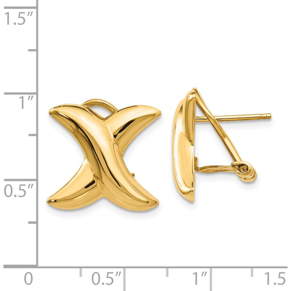 14K Yellow Gold Polished X Omega Back Post Button Earrings by Oro Pregiato