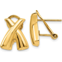 14K Yellow Gold Polished X Omega Back Post Button Earrings by Oro Pregiato