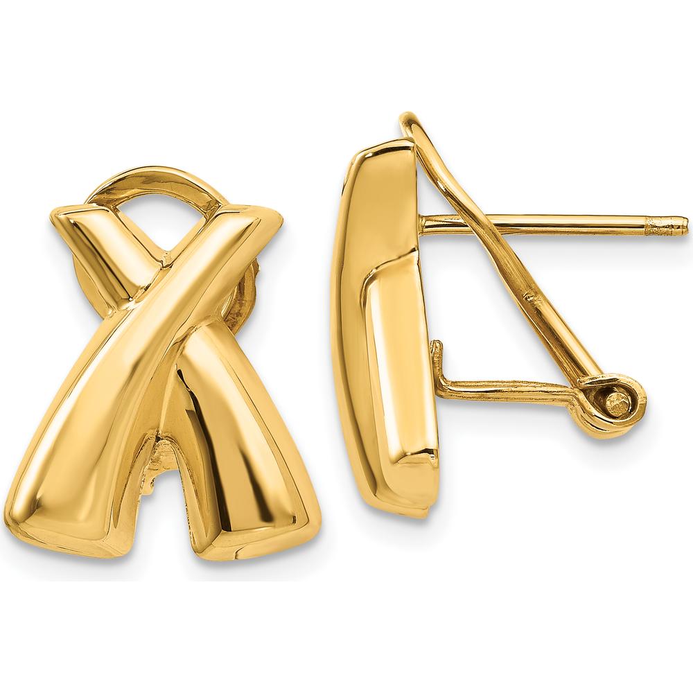 14K Yellow Gold Polished X Omega Back Post Button Earrings by Oro Pregiato