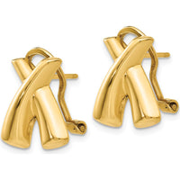 14K Yellow Gold Polished X Omega Back Post Button Earrings by Oro Pregiato