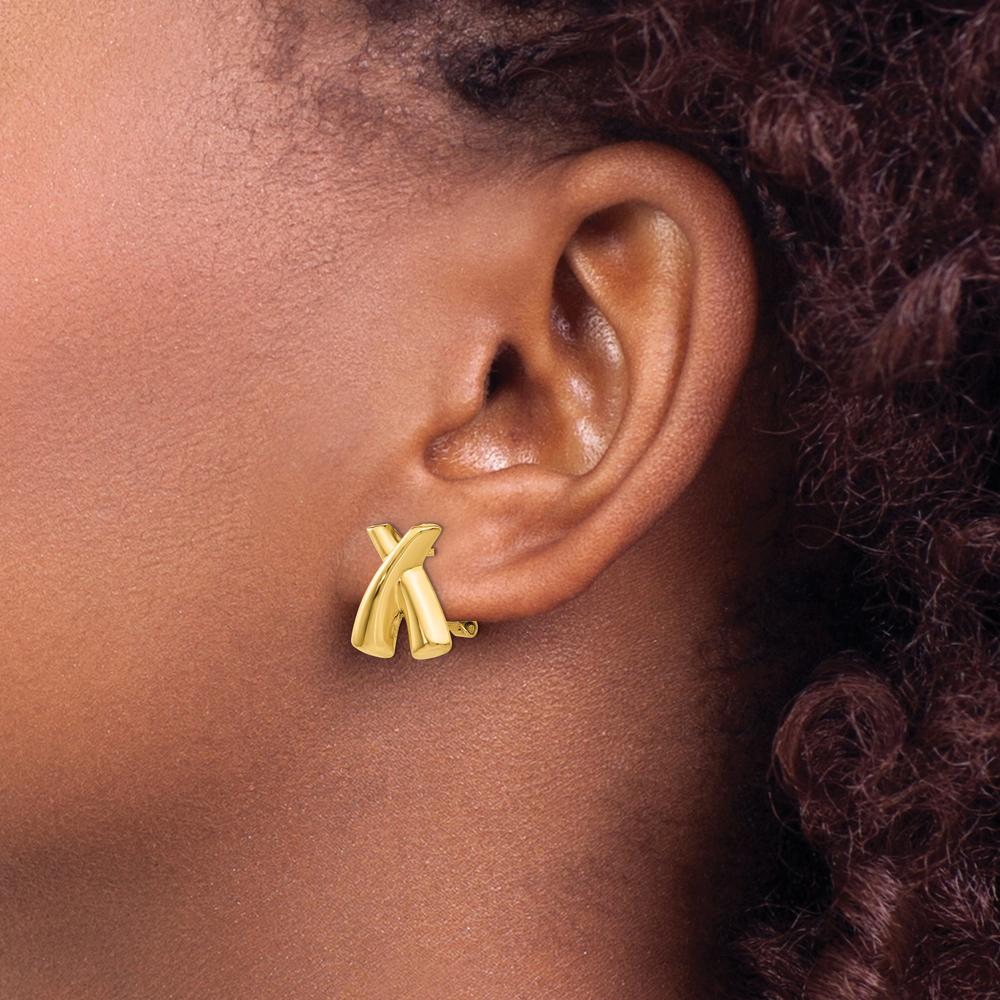 14K Yellow Gold Polished X Omega Back Post Button Earrings by Oro Pregiato