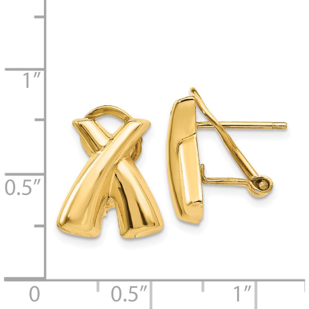14K Yellow Gold Polished X Omega Back Post Button Earrings by Oro Pregiato