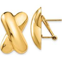 14K Yellow Gold Polished X Omega Back Post Earrings - Contemporary Geometric Design by Oro Pregiato