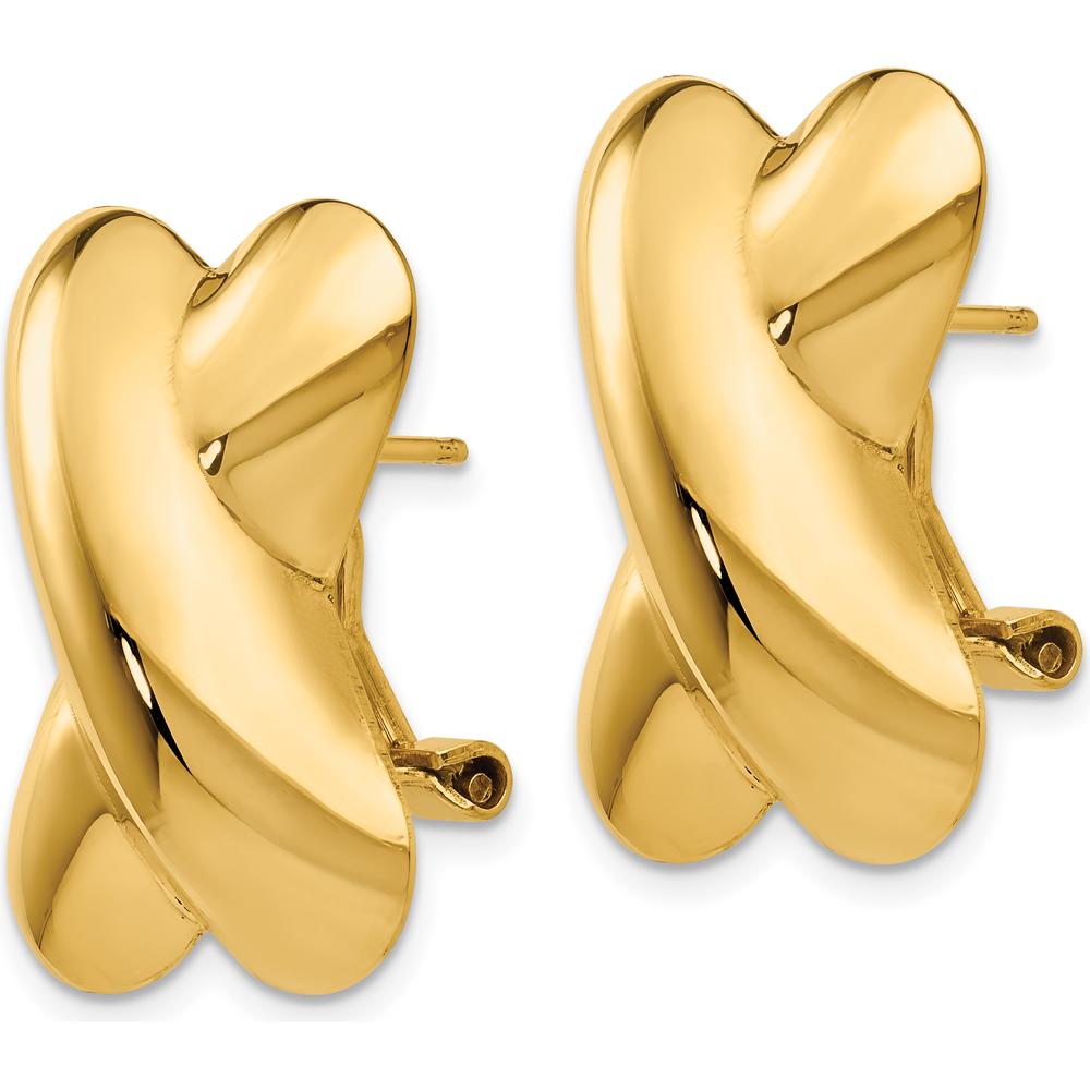 14K Yellow Gold Polished X Omega Back Post Earrings - Contemporary Geometric Design by Oro Pregiato