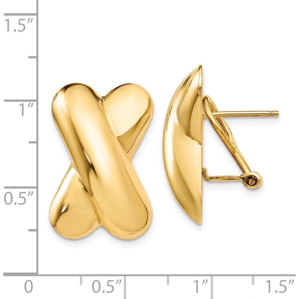 14K Yellow Gold Polished X Omega Back Post Earrings - Contemporary Geometric Design by Oro Pregiato