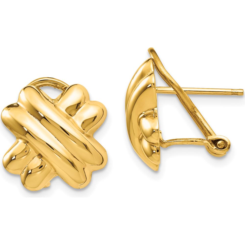 14K Yellow Gold Polished X Omega Back Post Earrings - Timeless Button Design by Oro Pregiato