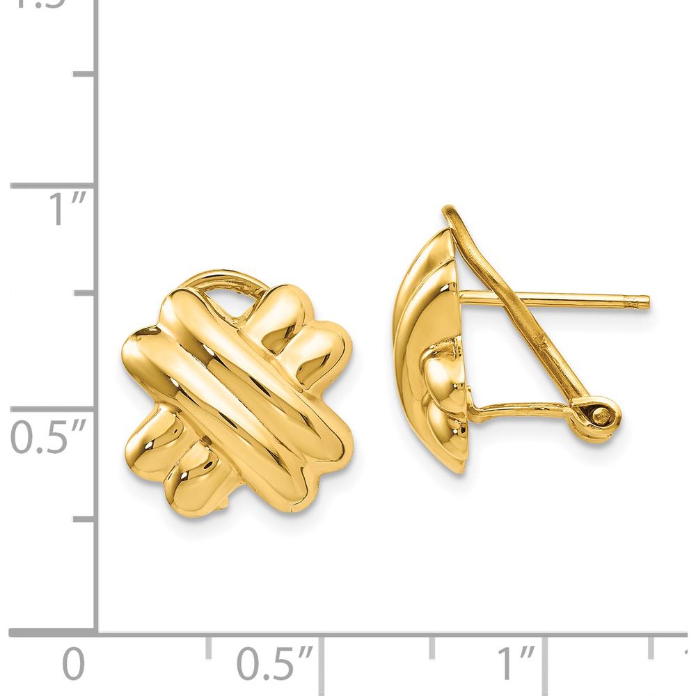 14K Yellow Gold Polished X Omega Back Post Earrings - Timeless Button Design by Oro Pregiato