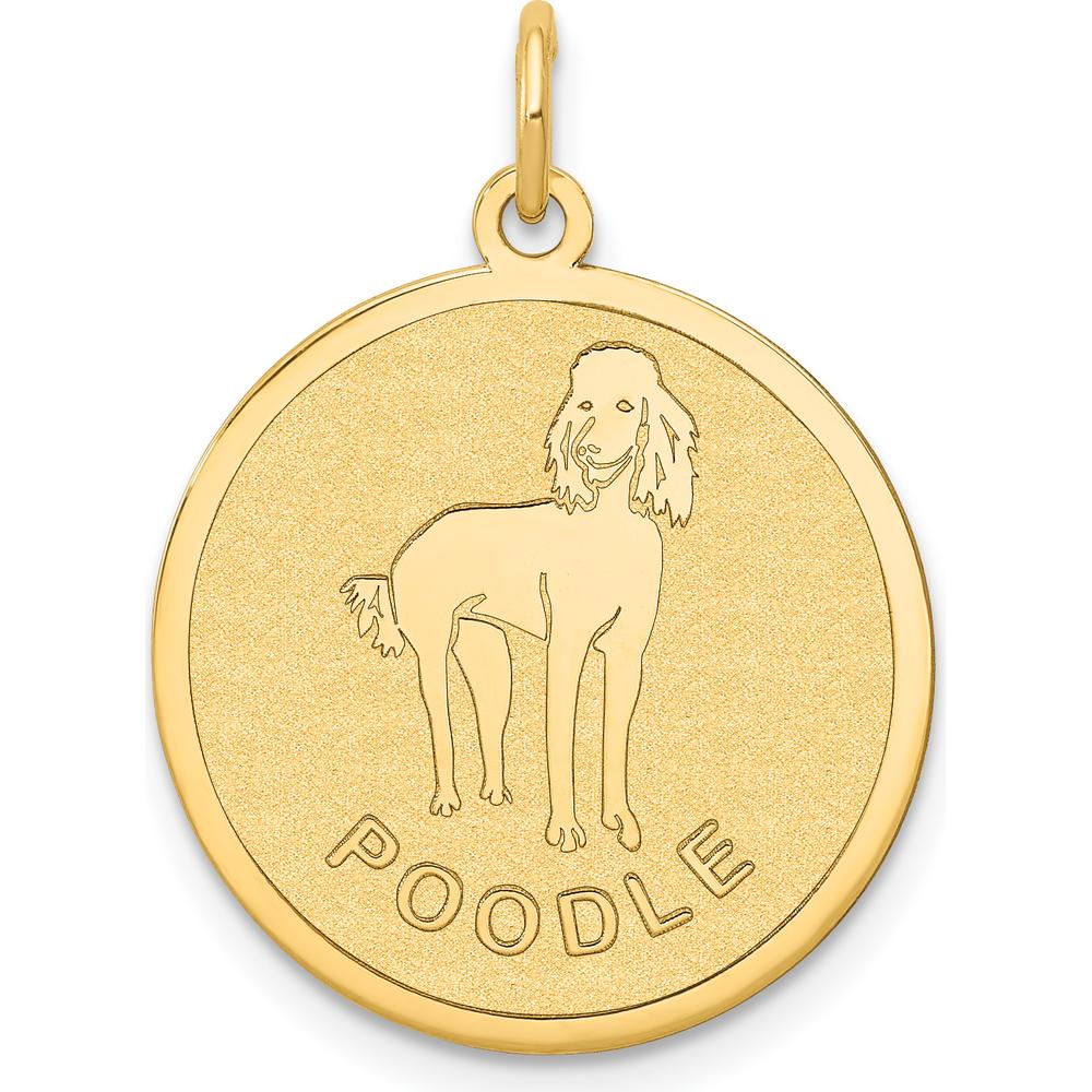 14K Yellow Gold Poodle Engravable Disc Dog Charm - 20mm by Oro Pregiato
