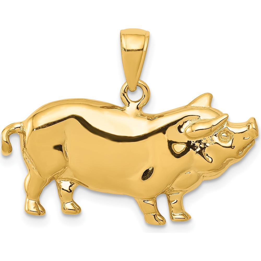 14K Yellow Gold Pot Belly Pig Pendant - Polished Finish by Oro Pregiato