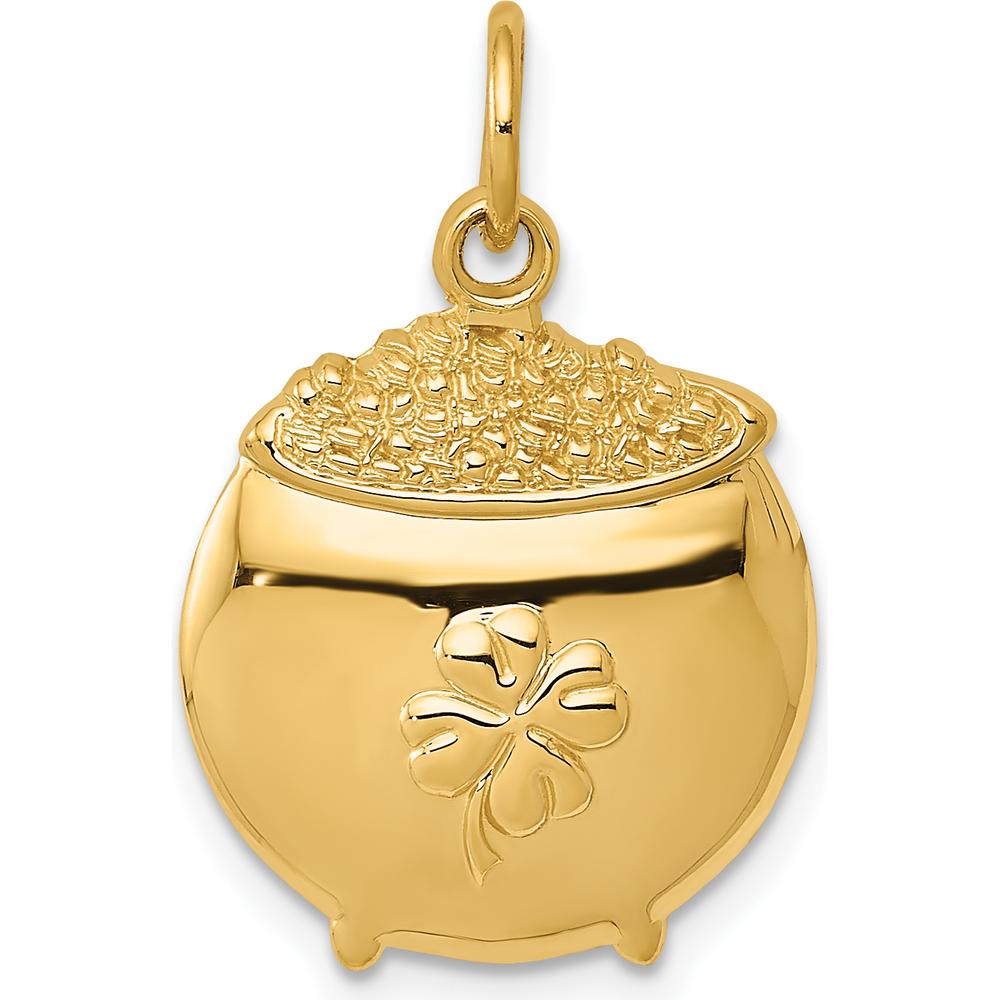 14K Yellow Gold Pot of Gold with Four-Leaf Clover Charm - 25mm Length by Oro Pregiato