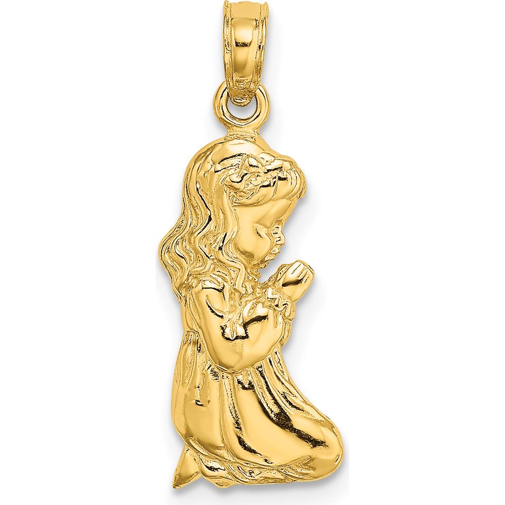 14K Yellow Gold Praying Girl Charm Pendant - 21.2mm Length by Oro Pregiato