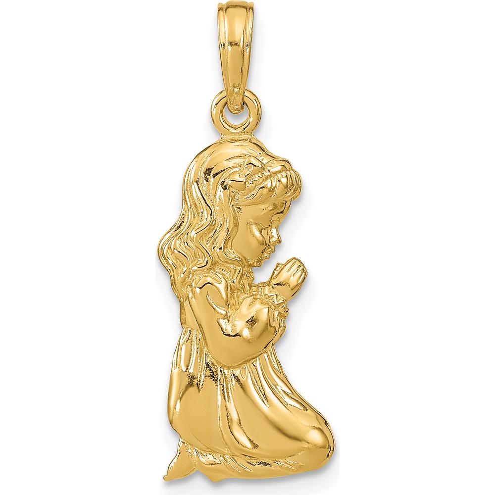 14K Yellow Gold Praying Girl Pendant - 26.45mm Length, Themed Faith Charm by Oro Pregiato