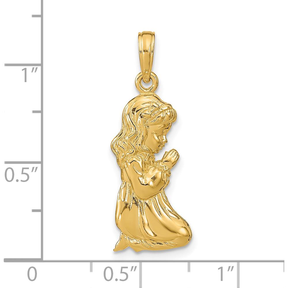 14K Yellow Gold Praying Girl Pendant - 26.45mm Length, Themed Faith Charm by Oro Pregiato