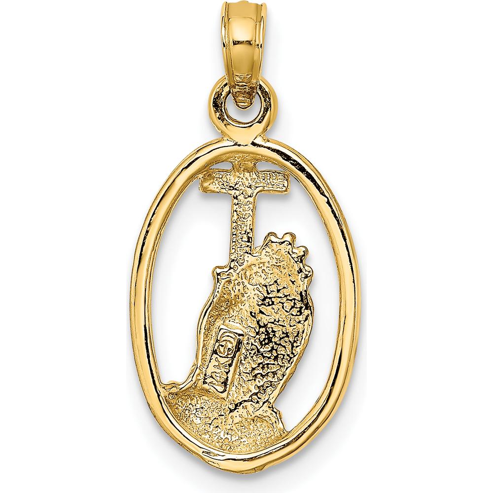 14K Yellow Gold Praying Hands and Cross In Oval Charm - Polished Finish by Oro Pregiato
