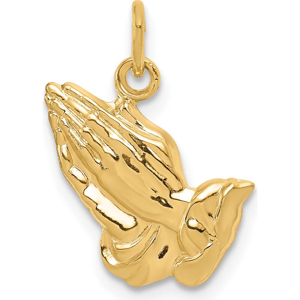 14K Yellow Gold Praying Hands Charm - Meaningful Faith Pendant