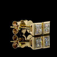 14K Yellow Gold Princess Cut Bezel Set Lab Diamond Stud Earrings - 1.04 Carats Total Diamond Weight, D VVS2 IGI Certified - Covaloro Fine Jewelry