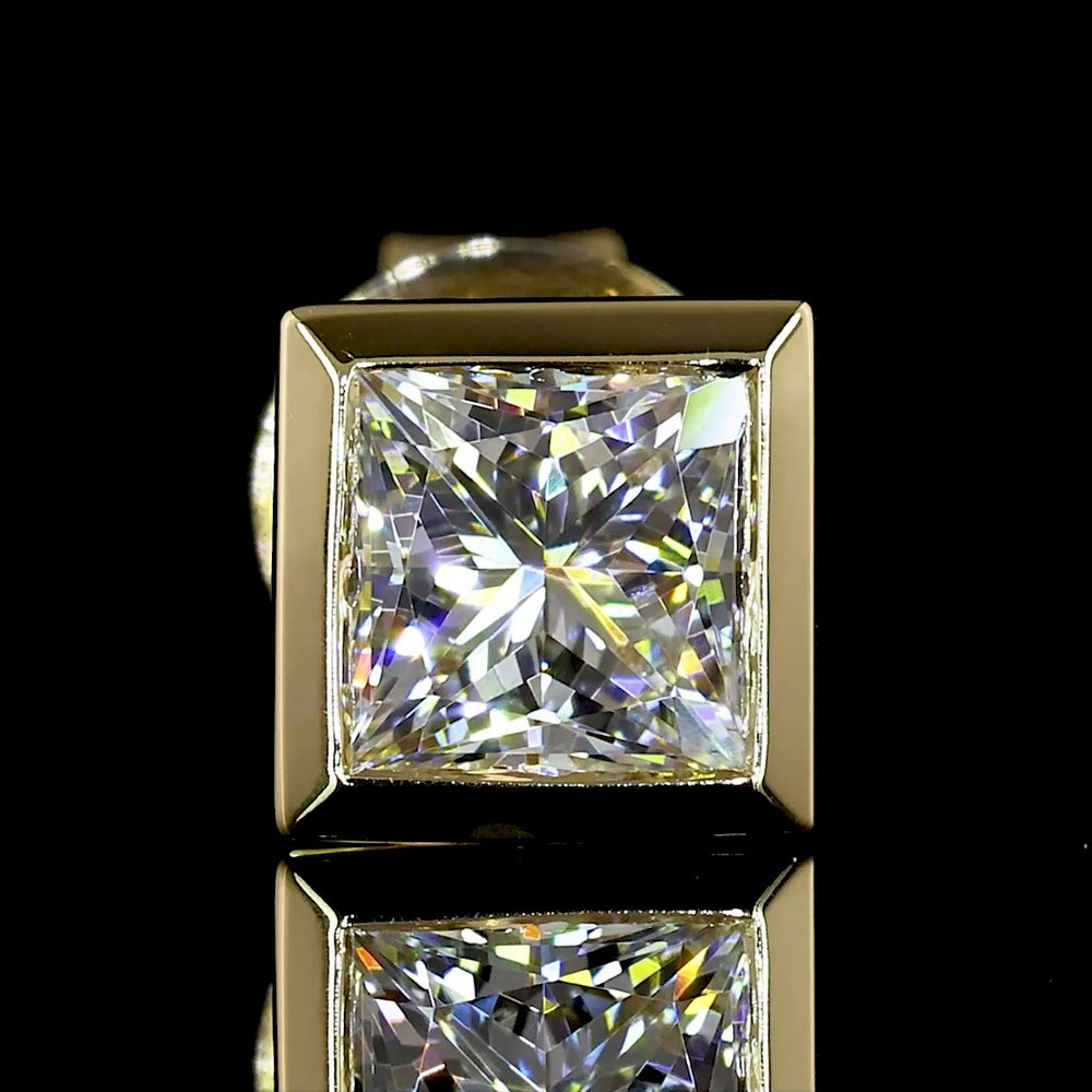 14K Yellow Gold Princess Cut Bezel Set Lab Diamond Stud Earrings - 1.04 Carats Total Diamond Weight, D VVS2 IGI Certified - Covaloro Fine Jewelry