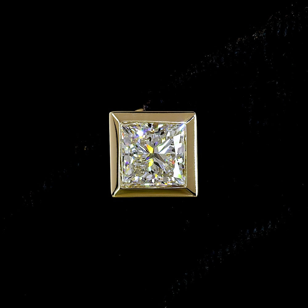 14K Yellow Gold Princess Cut Bezel Set Lab Diamond Stud Earrings - 2.56 Total Carat Weight, E-F Color VVS2 Clarity, IGI Certified - Covaloro Fine Jewelry