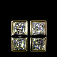 14K Yellow Gold Princess Cut Bezel Set Lab Diamond Stud Earrings - 4.09 Carat Total Weight, D VVS2 Clarity, IGI Certified - Covaloro Fine Jewelry