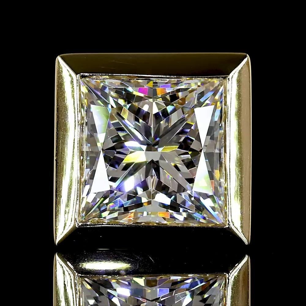 14K Yellow Gold Princess Cut Bezel Set Lab Diamond Stud Earrings - 4.09 Carat Total Weight, D VVS2 Clarity, IGI Certified - Covaloro Fine Jewelry