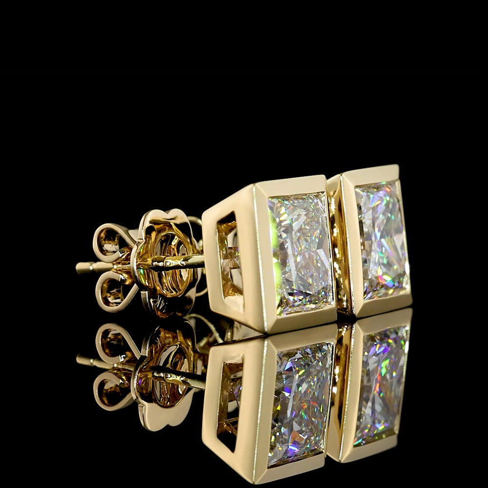 14K Yellow Gold Princess Cut Bezel Set Lab Diamond Stud Earrings - 4.64 Carat Total Weight (E-F VVS2 IGI Certified) - Covaloro Fine Jewelry