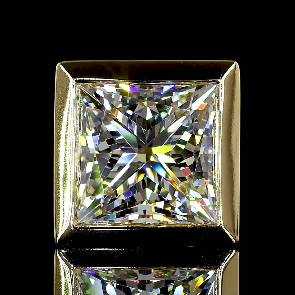 14K Yellow Gold Princess Cut Bezel Set Lab Diamond Stud Earrings - 4.64 Carat Total Weight (E-F VVS2 IGI Certified) - Covaloro Fine Jewelry